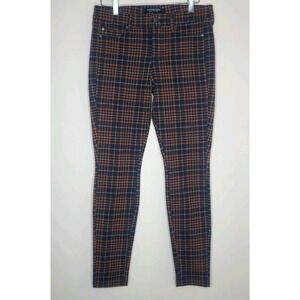 Liverpool Tartan Plaid Pants Sz 6/28 Cinnamon Navy Skinny Madonna Preppy Stretch